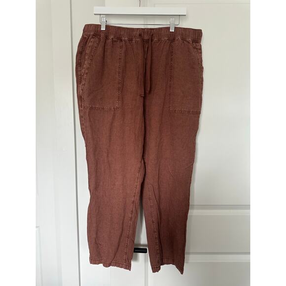 Anthropologie (XL) Pilcro Rust Red Linen Drawstring Pants Utility Tie Waist Boho - Picture 2 of 6